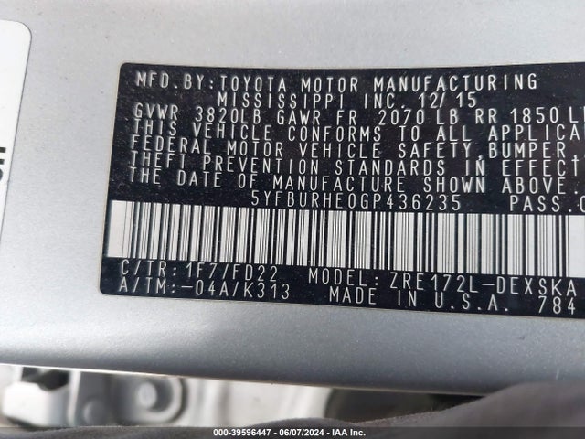 Toyota Corolla S Plus 2016 5YFBURHE0GP436235 Image 9