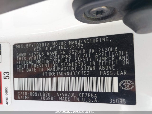 Toyota CAMRY XSE 2022 4T1K61AK4NU036153 Image 9