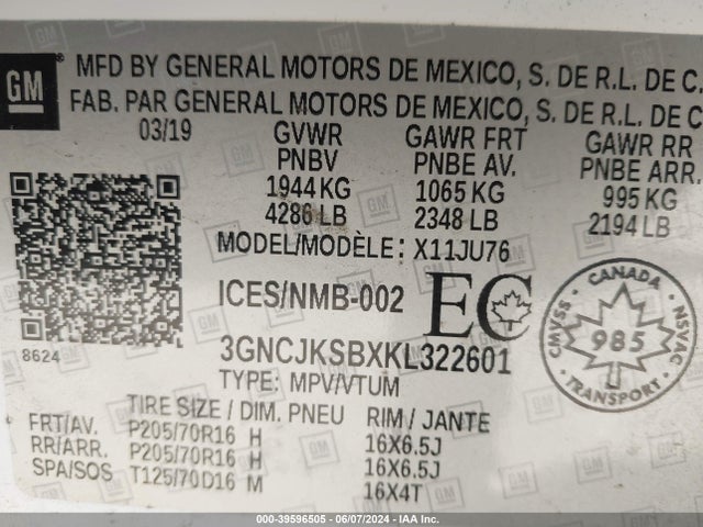 Chevrolet TRAX LS 2019 3GNCJKSBXKL322601 Image 9