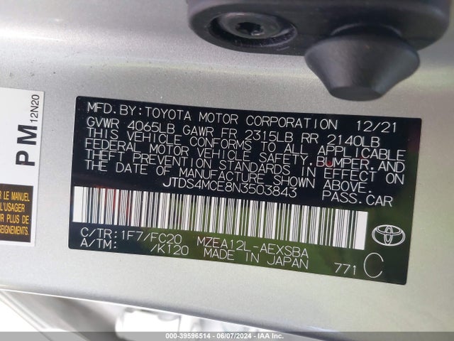 Toyota COROLLA SE 2022 JTDS4MCE8N3503843 Image 9