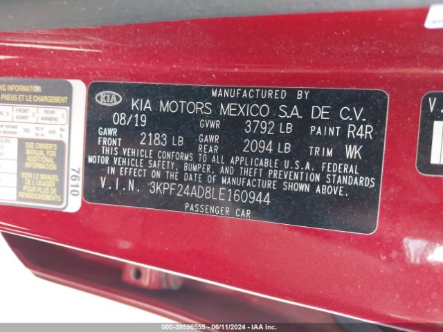 3KPF24AD8LE160944 KIA Forte Lxs