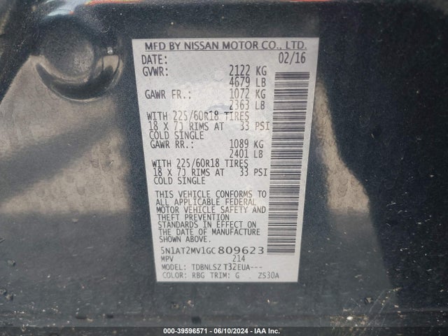 Nissan Rogue Sl 2016 5N1AT2MV1GC809623 Image 9