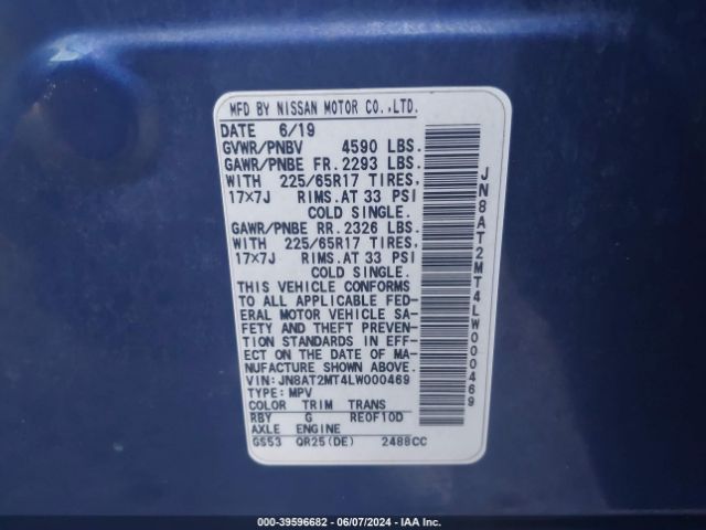 JN8AT2MT4LW000469 Nissan Rogue S Fwd