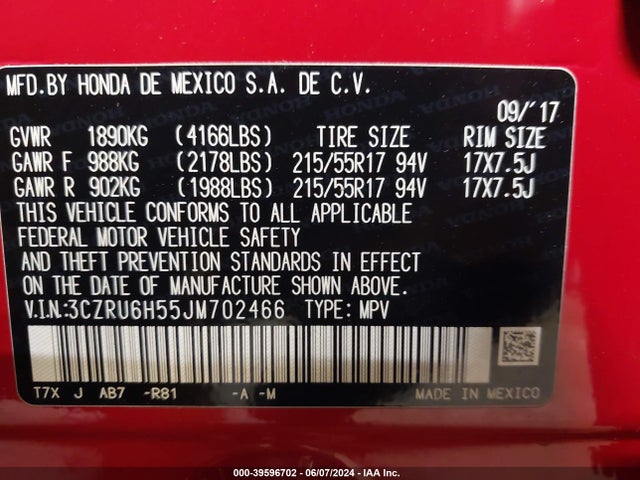 Honda HR-V EX 2018 3CZRU6H55JM702466 Image 9