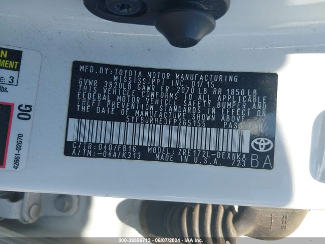 Toyota COROLLA LE 2015 5YFBURHE3FP265155 Image 9