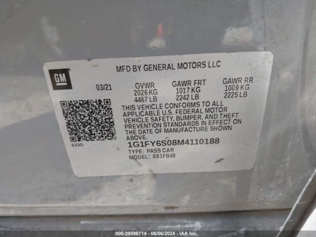 1G1FY6S08M4110188 Chevrolet Bolt Ev Fwd Lt