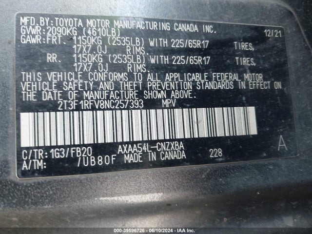 Toyota RAV4 LE 2022 2T3F1RFV8NC257393 Image 9