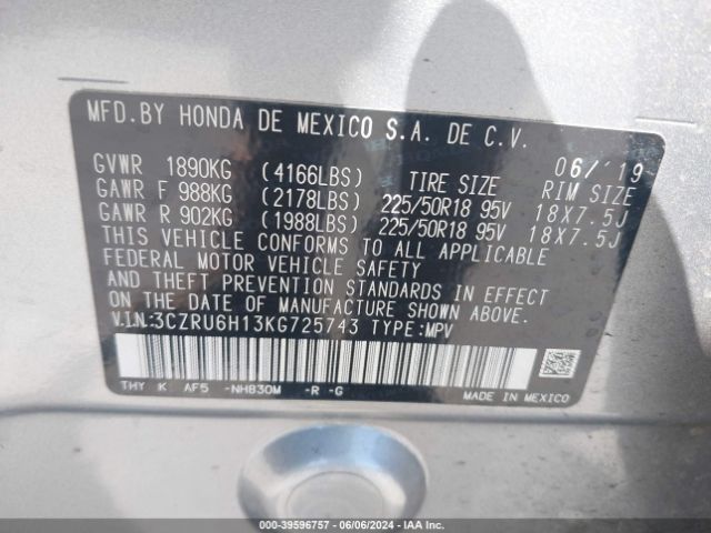 3CZRU6H13KG725743 Honda HR-V SPORT