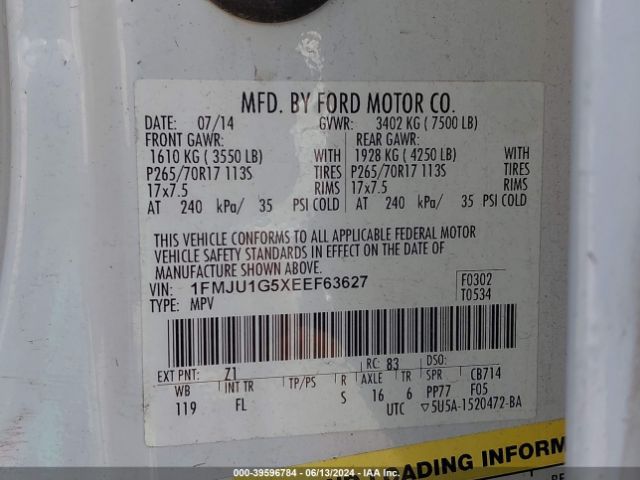1FMJU1G5XEEF63627 Ford Expedition Xl