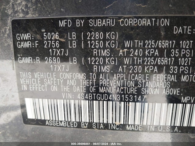 4S4BTGUD4N3153147 Subaru Outback Wilderness