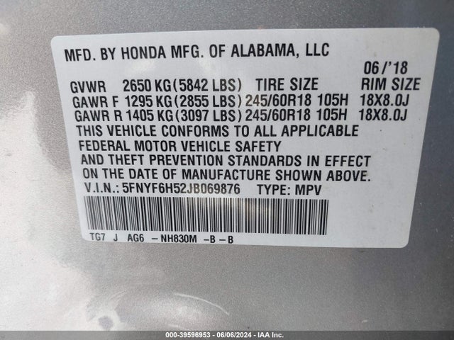 Honda Pilot Ex-l 2018 5FNYF6H52JB069876 Image 9