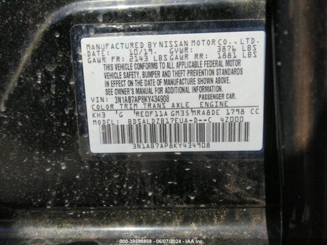 3N1AB7AP8KY434908 Nissan SENTRA SV
