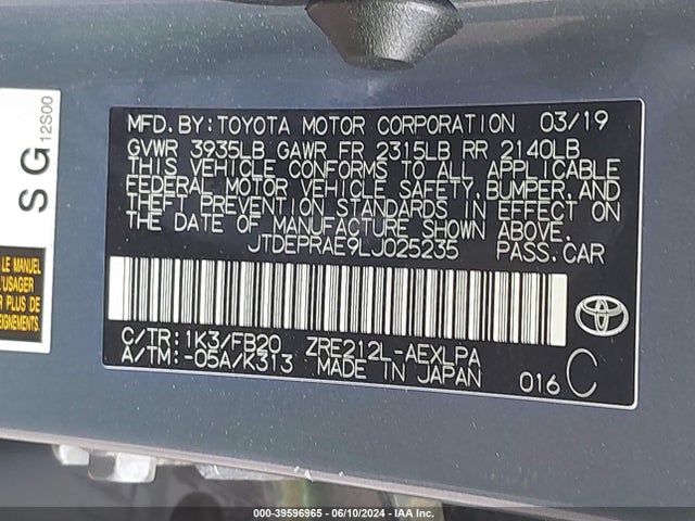 Toyota COROLLA LE 2020 JTDEPRAE9LJ025235 Image 9