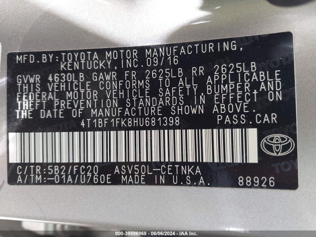 Toyota CAMRY LE 2017 4T1BF1FK8HU681398 Image 9