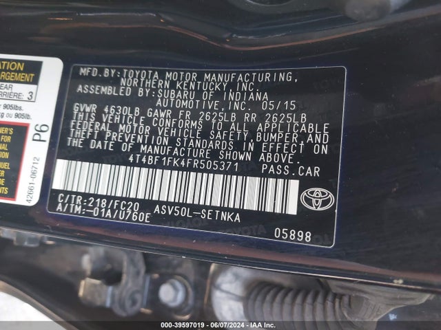 Toyota CAMRY LE 2015 4T4BF1FK4FR505371 Image 9