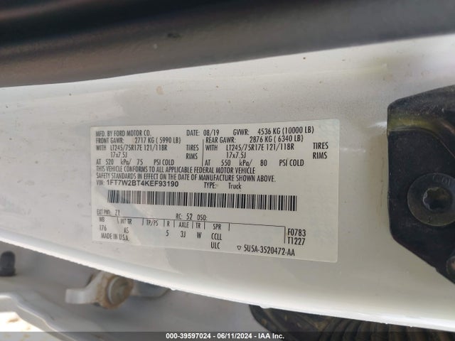 Ford F-250 Xl 2019 1FT7W2BT4KEF93190 Image 9