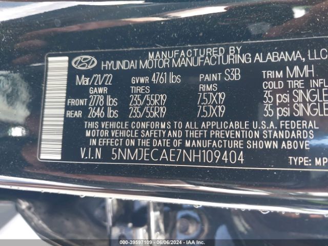 5NMJECAE7NH109404 Hyundai Tucson Limited