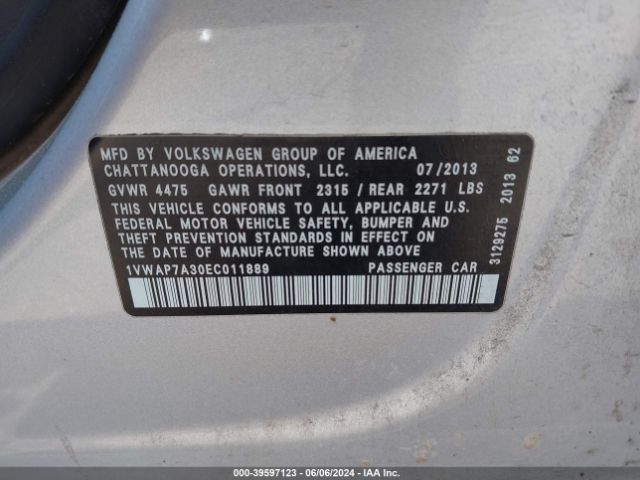 1VWAP7A30EC011889 Volkswagen Passat 2.5l S