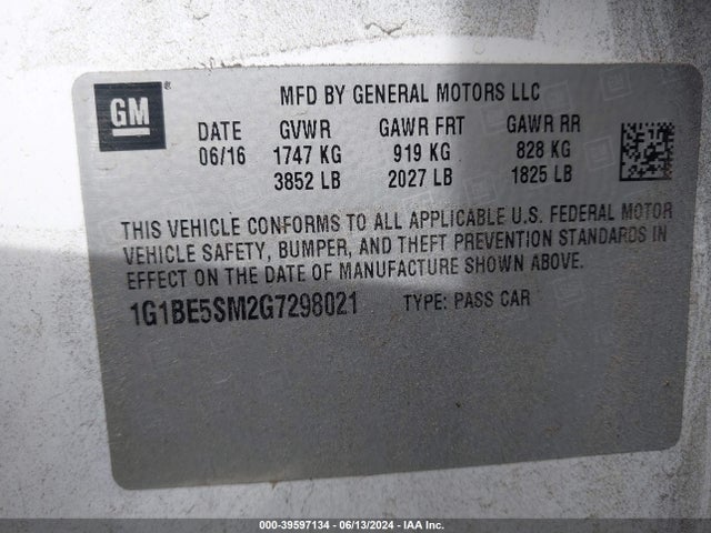 Chevrolet Cruze Lt Auto 2016 1G1BE5SM2G7298021 Image 9