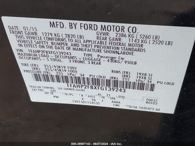 1FAHP2F8XFG139243 Ford Taurus Limited