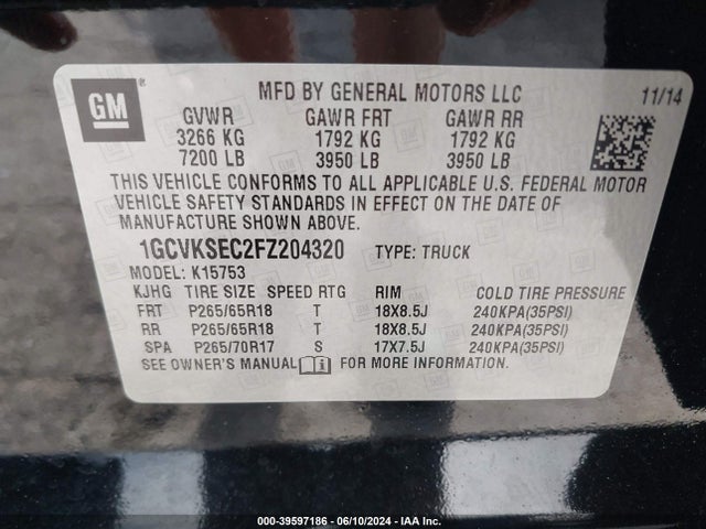 Chevrolet Silverado 1500 2lz 2015 1GCVKSEC2FZ204320 Image 9