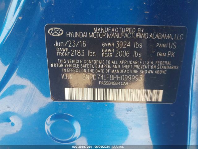 5NPD74LF8HH099993 Hyundai ELANTRA SE