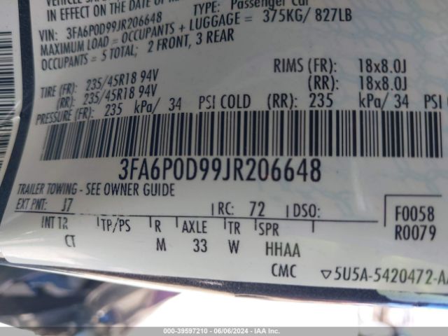 3FA6P0D99JR206648 Ford Fusion Titanium