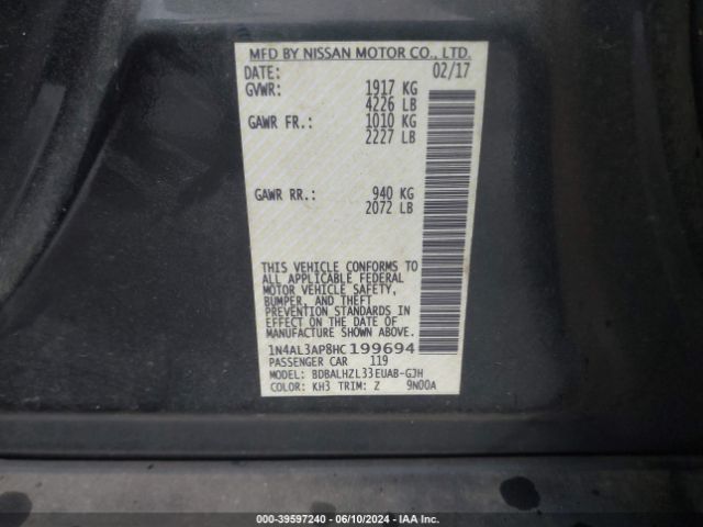 1N4AL3AP8HC199694 Nissan Altima 2.5 Sr
