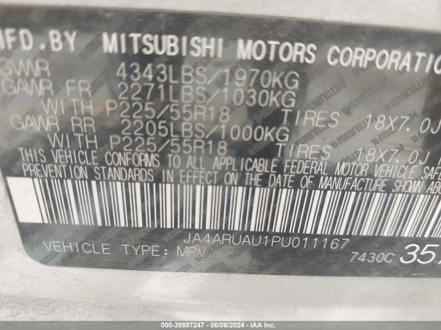 JA4ARUAU1PU011167 Mitsubishi Outlander Sport 2.0 Es Awc/2.0 Le Awc/2.0 Ralliart Awc/2.0 S Awc/2.0 Se Awc