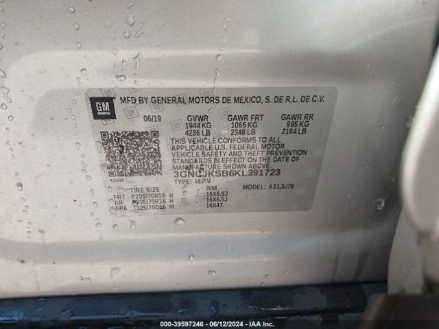 3GNCJKSB6KL391723 Chevrolet TRAX LS