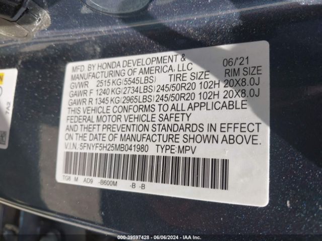 5FNYF5H25MB041980 Honda Pilot 2wd Special Edition