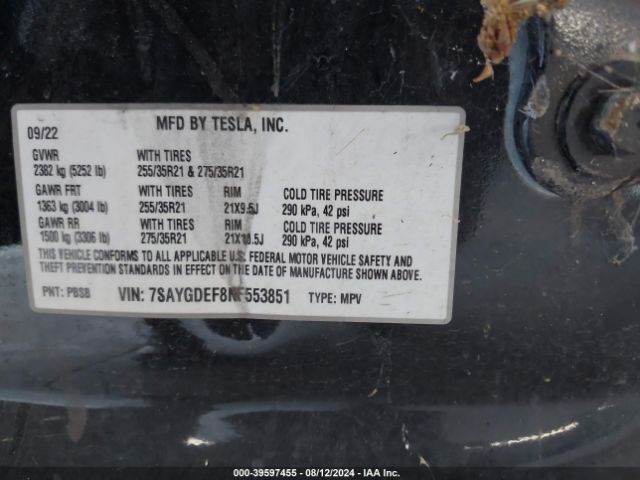 7SAYGDEF8NF553851 Tesla Model Y Performance Dual Motor All-wheel Drive