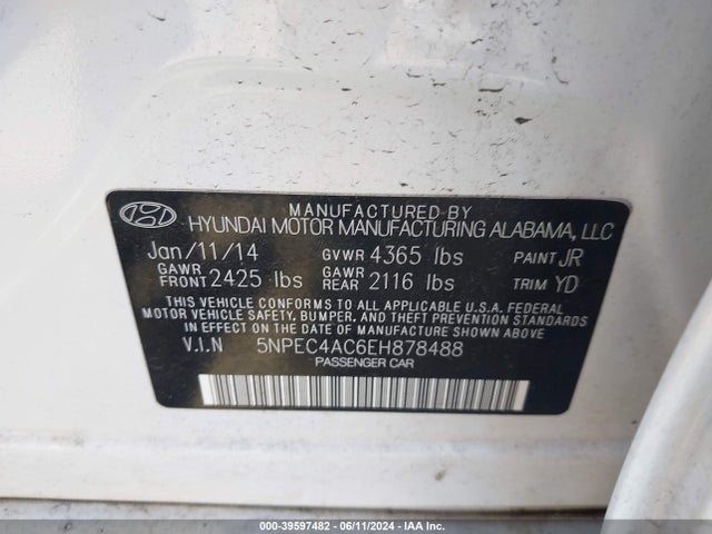 Hyundai Sonata Limited 2014 5NPEC4AC6EH878488 Image 9
