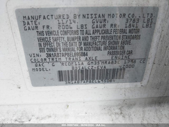 Nissan SENTRA S 2014 3N1AB7AP8EL695084 Image 9