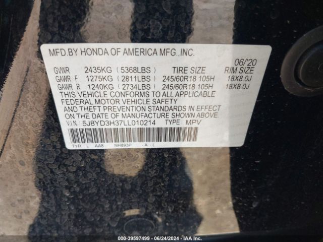 5J8YD3H37LL010214 Acura Mdx Standard