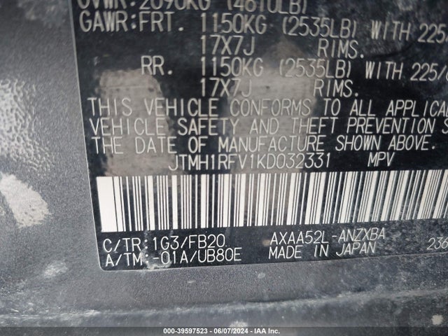 Toyota RAV4 LE 2019 JTMH1RFV1KD032331 Image 9