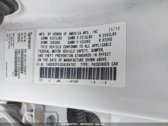 1HGCR2F50EA084762 Honda Accord Sport
