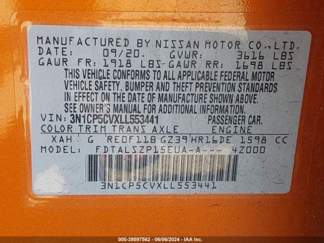 3N1CP5CVXLL553441 Nissan Kicks Sv Xtronic Cvt