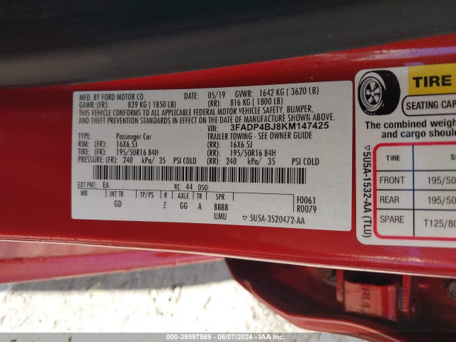 Ford FIESTA SE 2019 3FADP4BJ8KM147425 Image 9