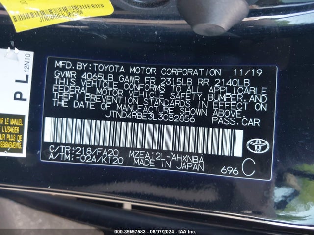 Toyota COROLLA SE 2020 JTND4RBE3L3082856 Image 9