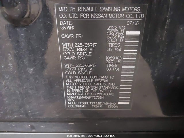 Nissan ROGUE SV 2016 KNMAT2MV8GP727384 Image 9