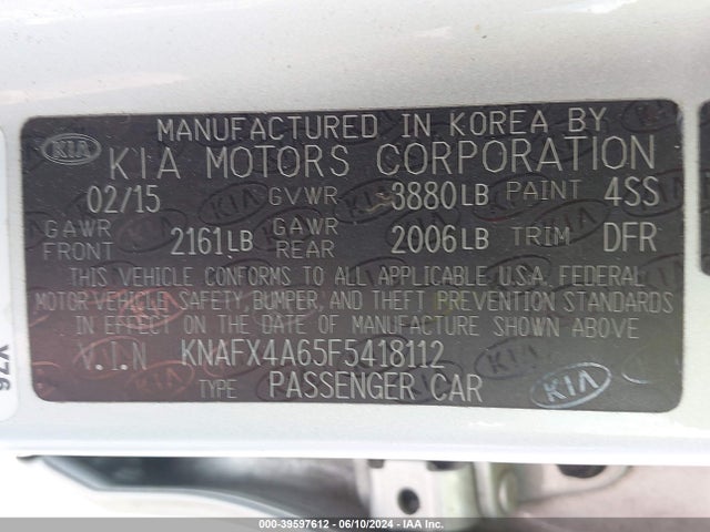 KIA FORTE LX 2015 KNAFX4A65F5418112 Image 9