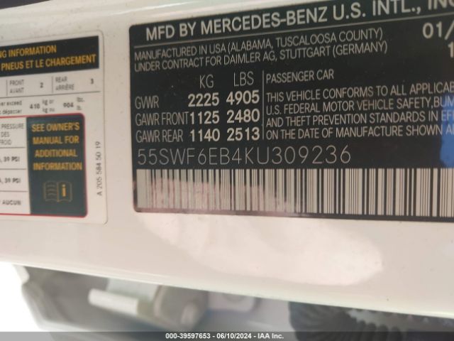 55SWF6EB4KU309236 Mercedes-Benz Amg C 43 4matic