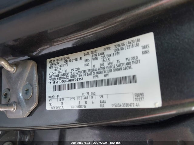 Ford ESCAPE SE 2017 1FMCU0GD3HUF02351 Image 9