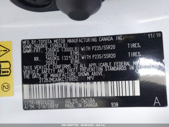 2T2BZMCA8KC178852 Lexus Rx 350 F Sport