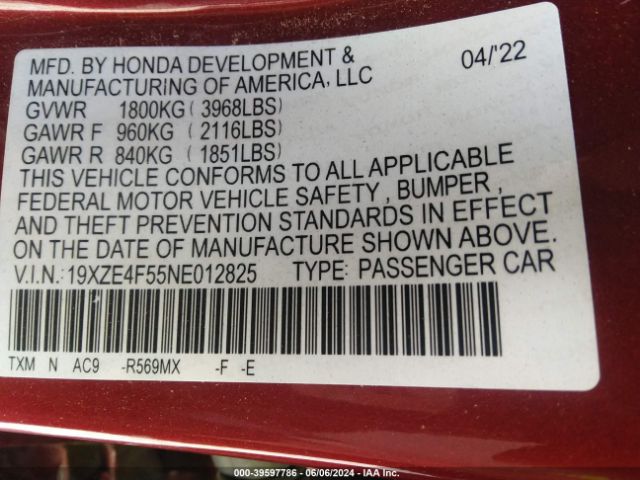 19XZE4F55NE012825 Honda INSIGHT EX