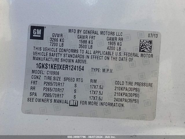 1GKS1KE0XER124164 GMC Yukon Xl 1500 Slt