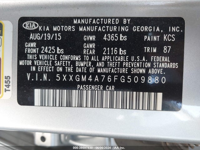 KIA Optima Lx 2015 5XXGM4A76FG509880 Image 9