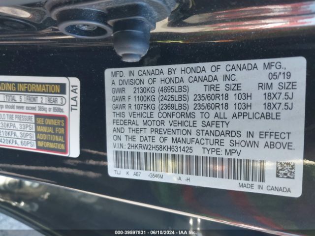 2HKRW2H58KH631425 Honda CR-V EX