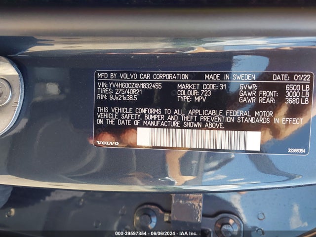 YV4H60CZXN1832455 Volvo Xc90 Recharge Plug-in Hybrid T8 Inscription Expression Extended Range 6p/t8 Inscription Expression Extended Range 7p